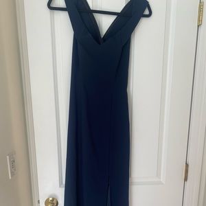 Off the shoulder long blue dress, perfect for prom or a wedding